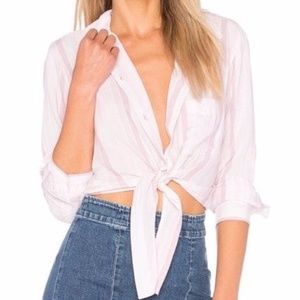 Rails Pink Tie Front Rose Stripe Button Down Top